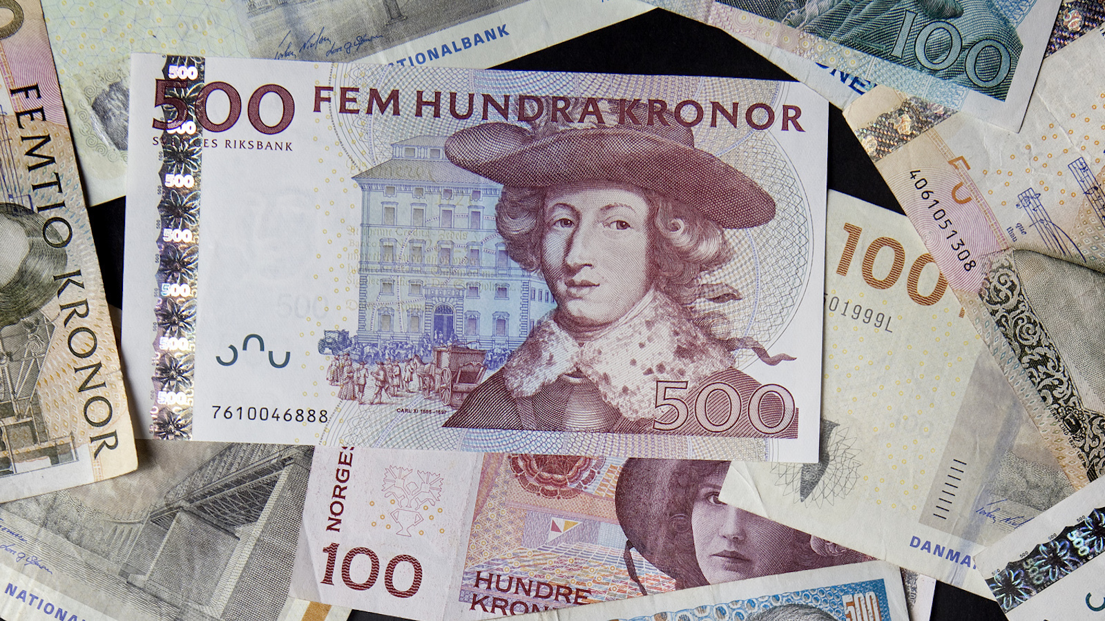 Swedish Norwegian and Danish kronor are seen in this photo illustration taken in Stockholm